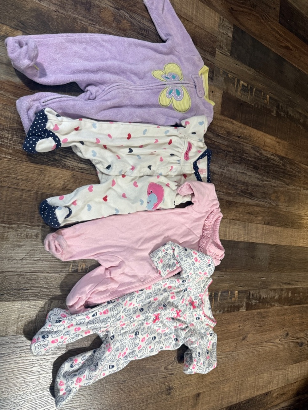 Carter's White Footed Sleeper with Pink Hearts and Navy Polka Dot Trim